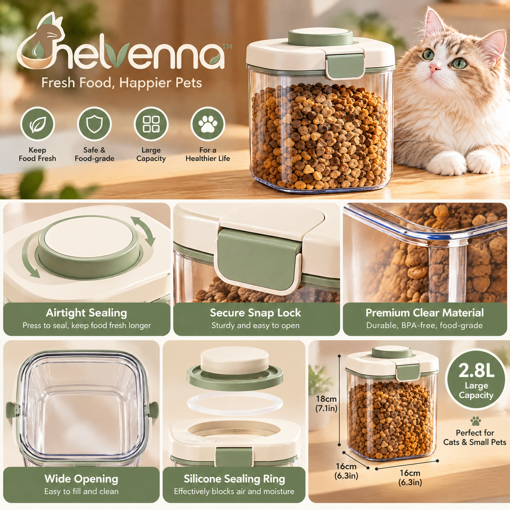 helvenna™ Airtight Cat Food Storage Canister