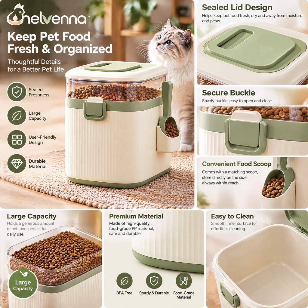 helvenna™ Rolling Cat Food Storage Bin
