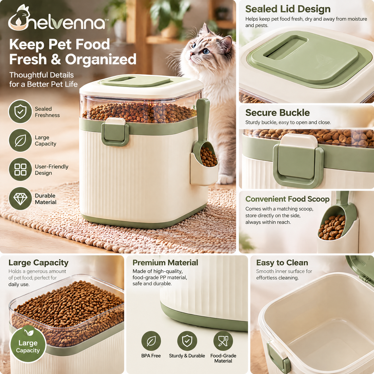 helvenna™ Rolling Cat Food Storage Bin