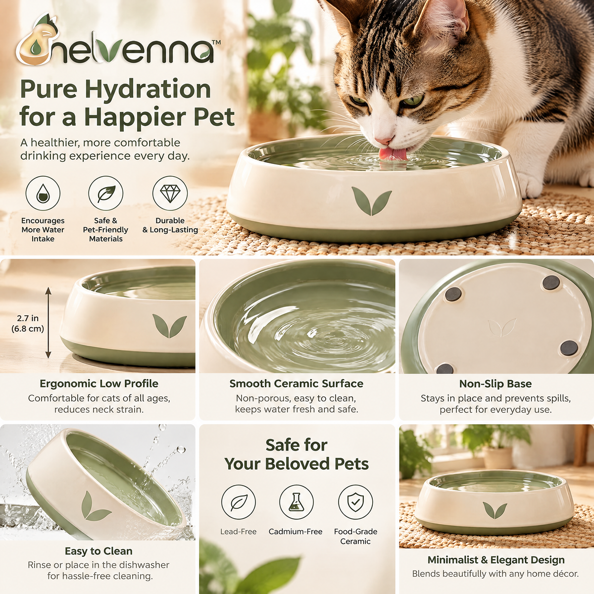 helvenna™ Wide Shallow Cat Water Bowl