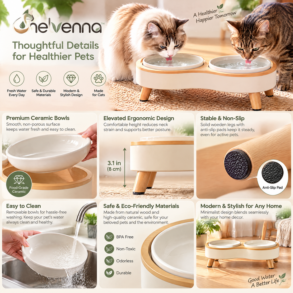 helvenna™ Double Cat Water Bowl Stand