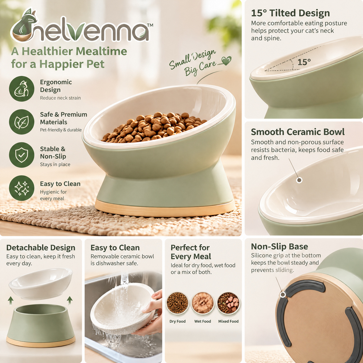 helvenna™ Tilted Cat Food Bowl