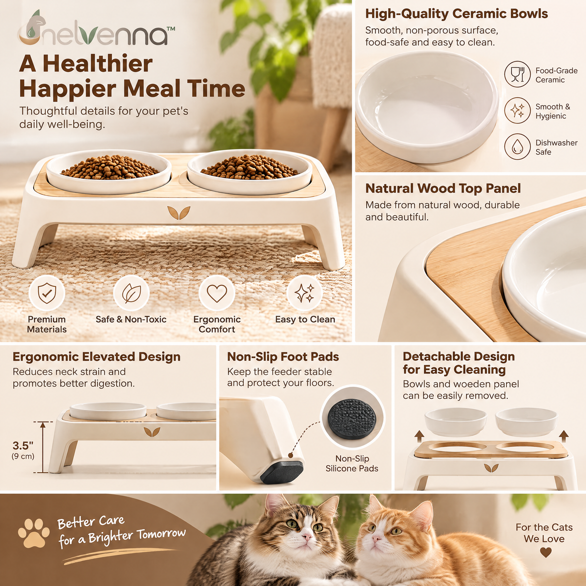 helvenna™ Double Elevated Cat Feeding Stand
